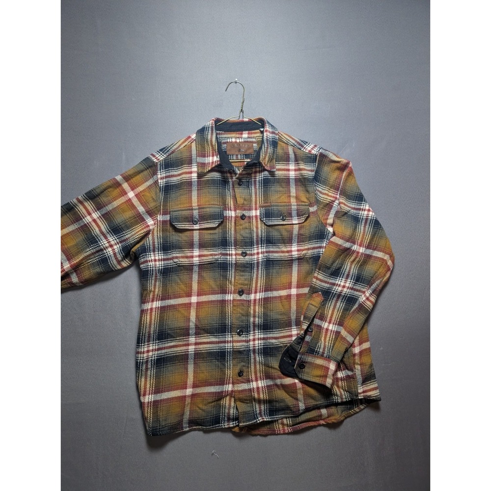 Orvis Flannel Shirt Mens Small Multicolor Plaid Pleated Long Sleeve Button Up